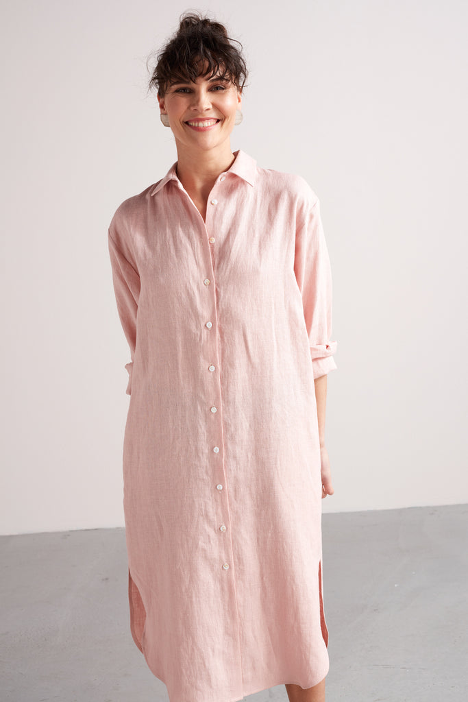 ANRI midi linen shirt dress in dusty pink
