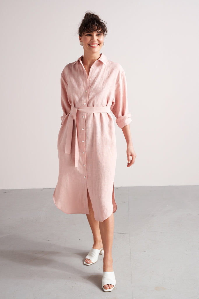 ANRI midi linen cupro shirt dress in light cream