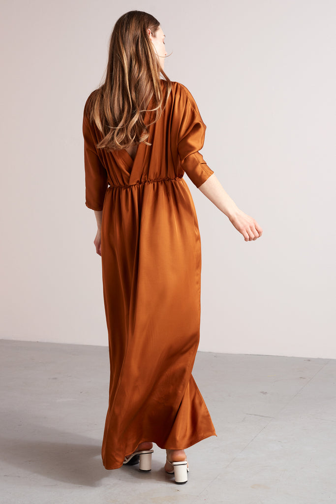 CECILIA oversized kimono sleeve maxi dress in bronze