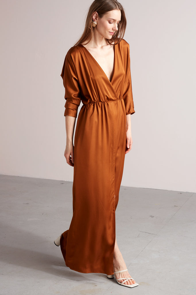 CECILIA oversized kimono sleeve maxi dress in light cream