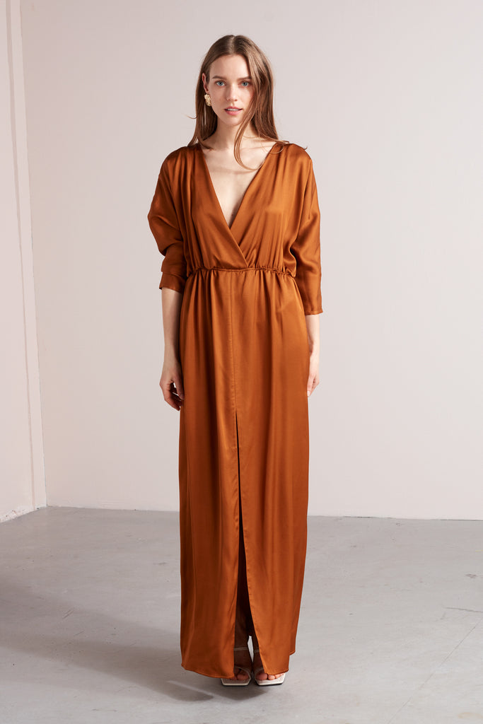 CECILIA oversized kimono sleeve maxi dress in bronze