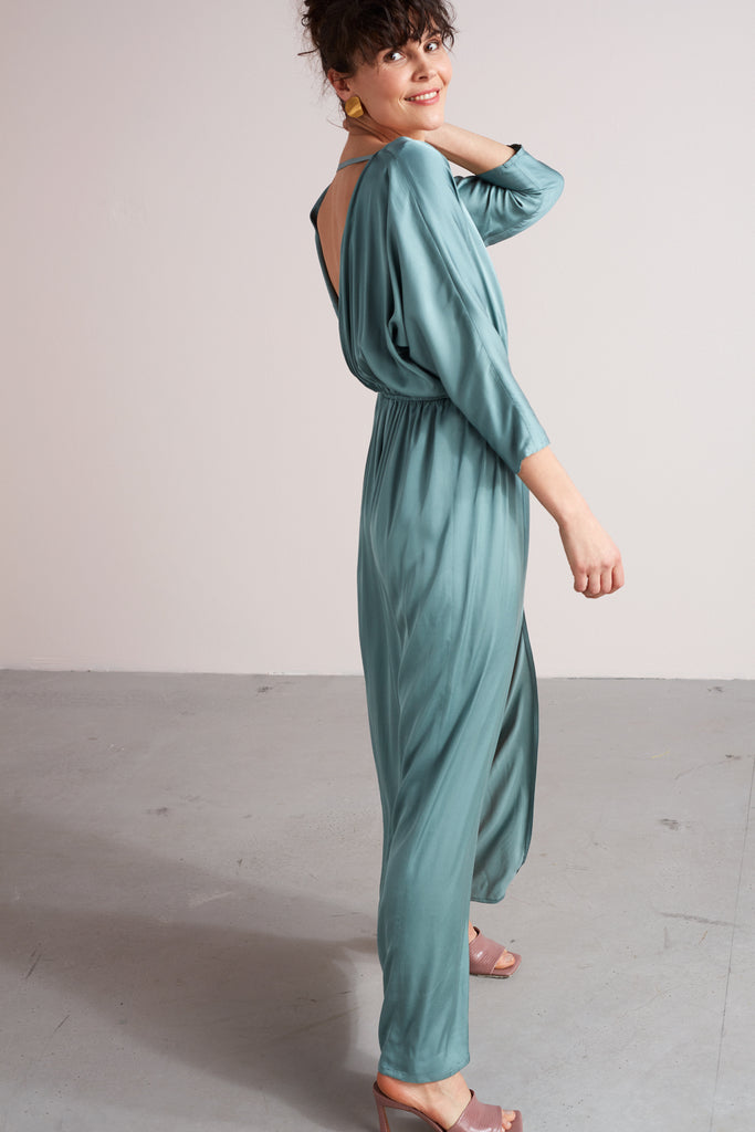 CECILIA oversized kimono sleeve maxi dress in dusty blue
