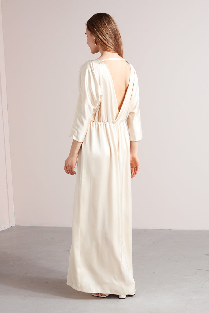 CECILIA oversized kimono sleeve maxi dress in light cream