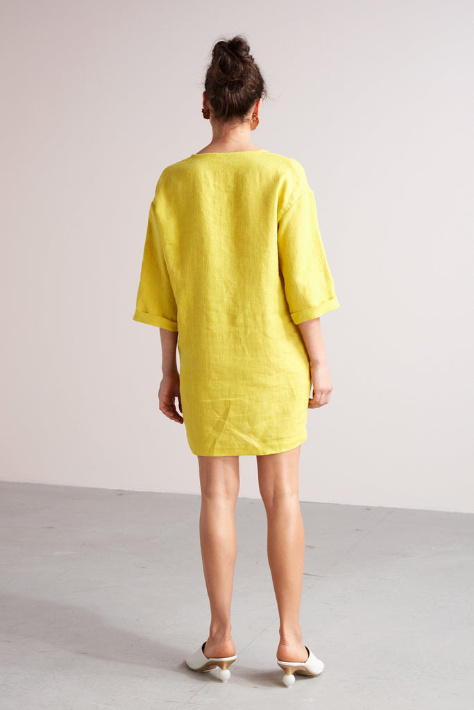 ELSA mini linen tunic dress in lemon yellow