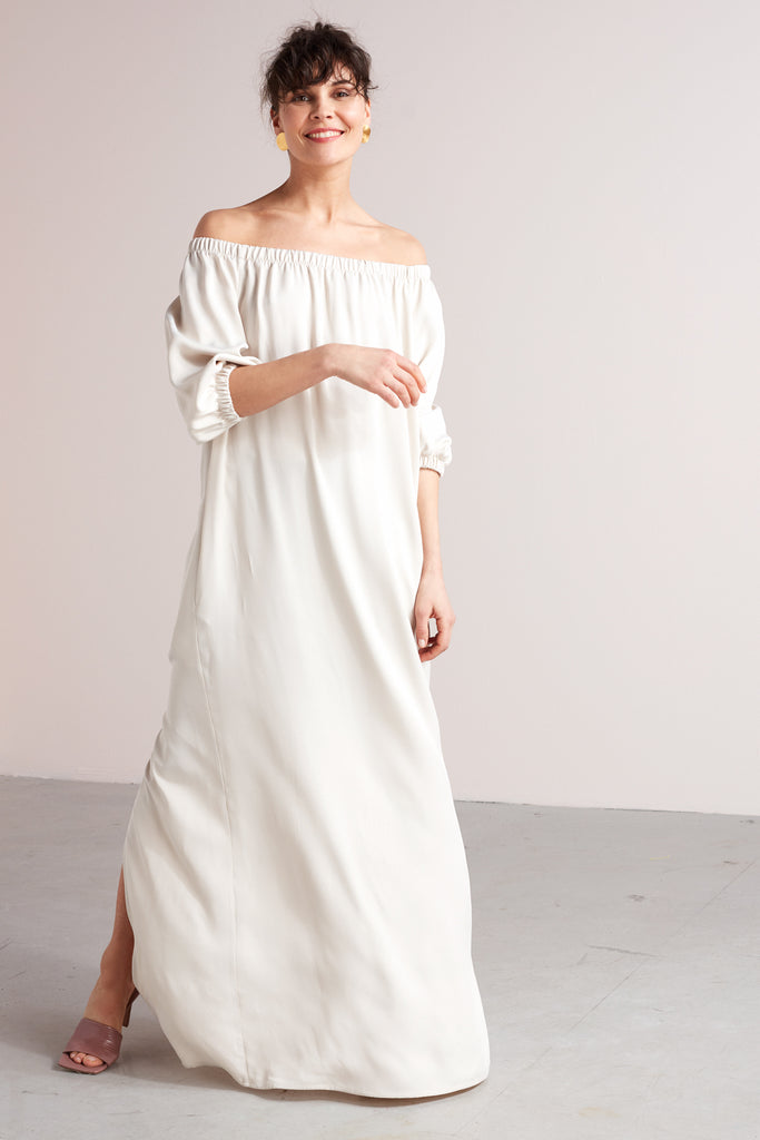 GOYA off shoulder maxi dress in dusty blue