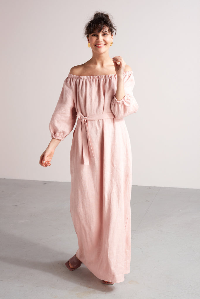 GOYA off shoulder maxi dress in pearl white