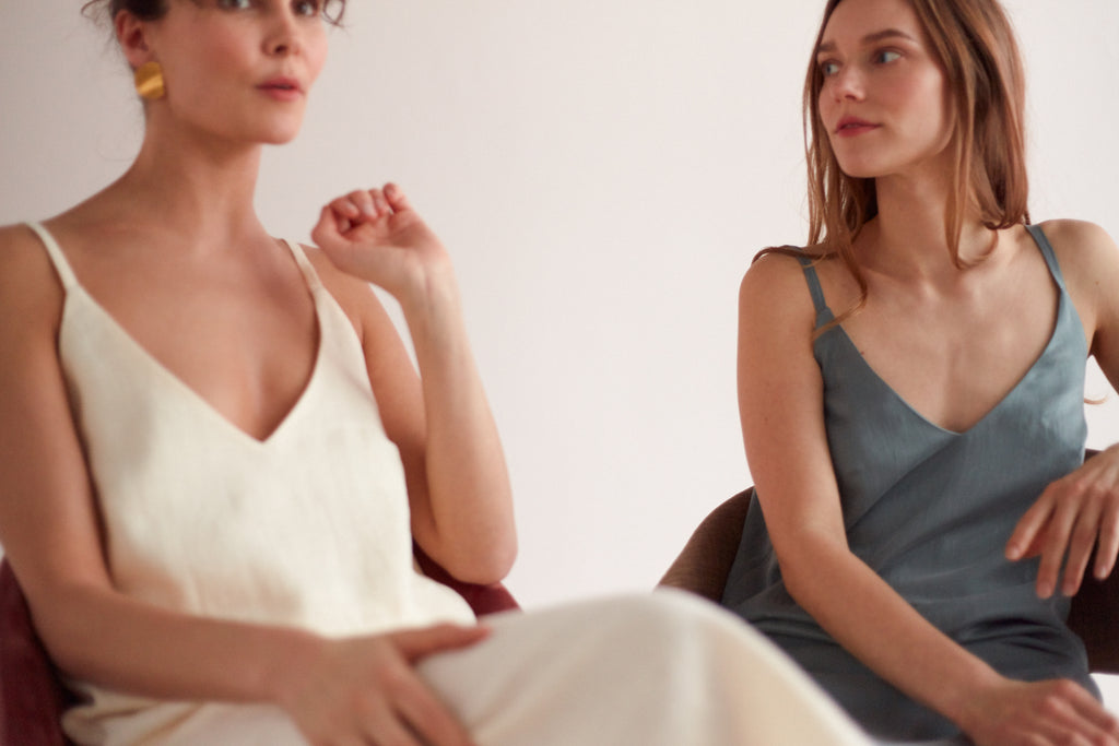 HANI linen midi slip dress in light cream
