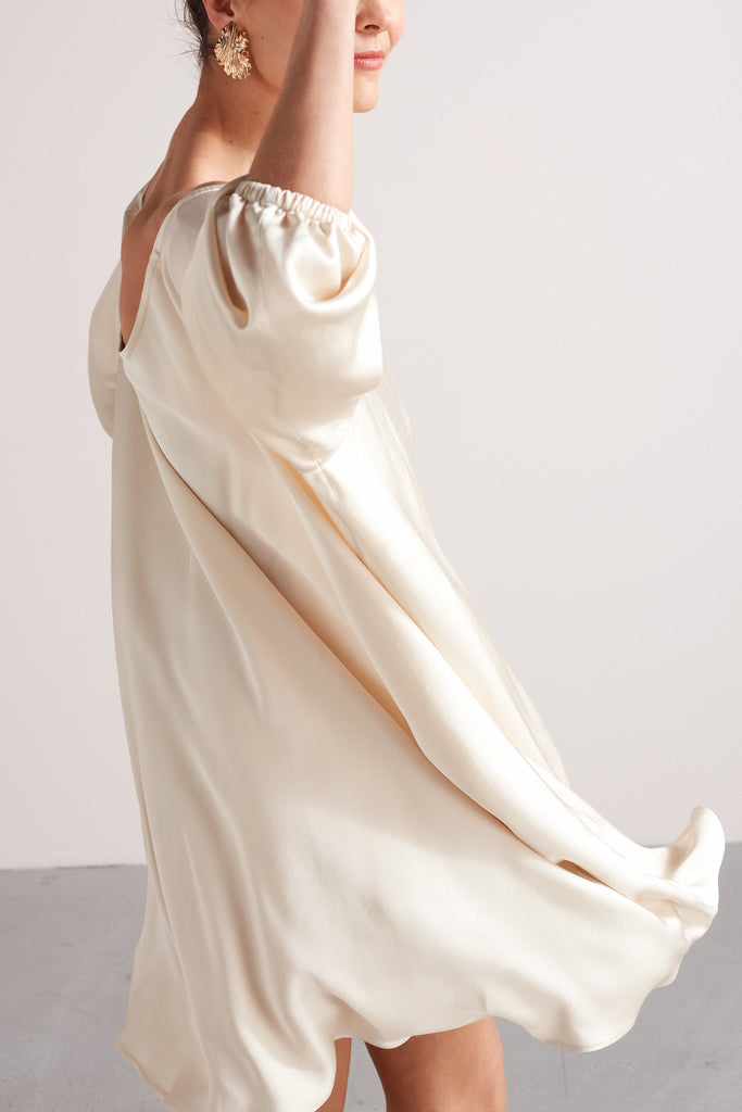MILA mini flared of-the-shoulder dress in nude