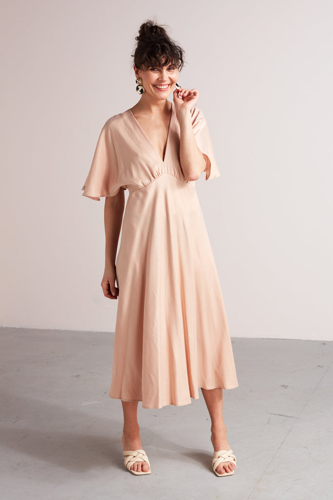 NORA midi butterfly sleeves dress in dusty coral