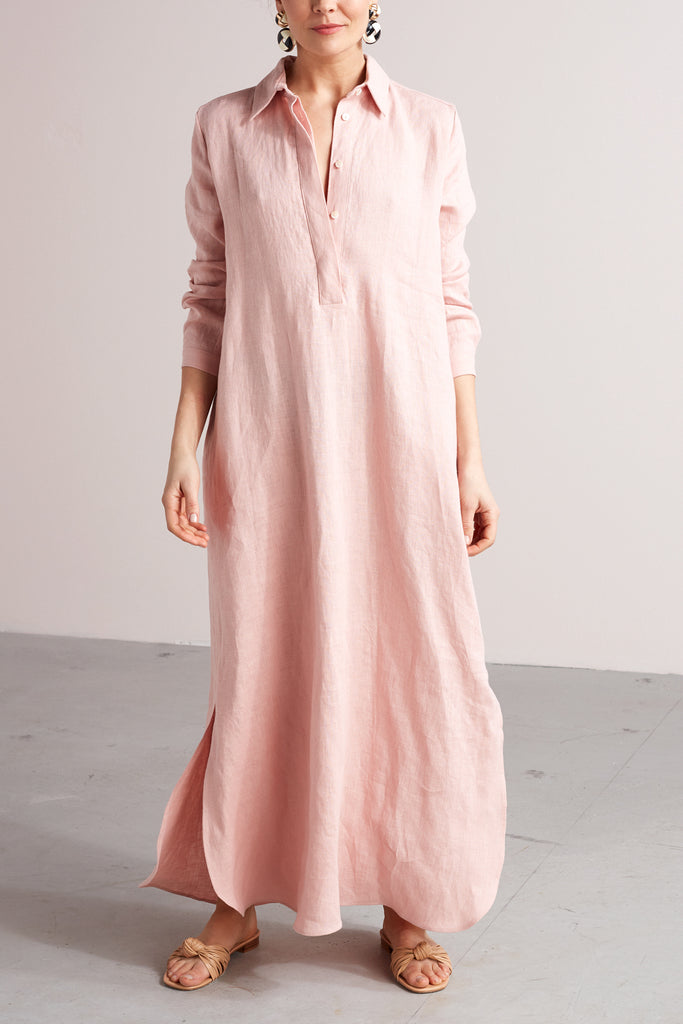 ZUMA A silhouette linen midi shirt dress in dusty pink