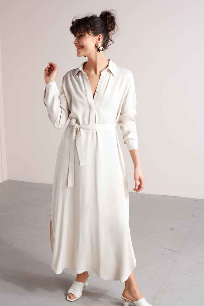 ZUMA A silhouette midi shirt dress in pearl white 1