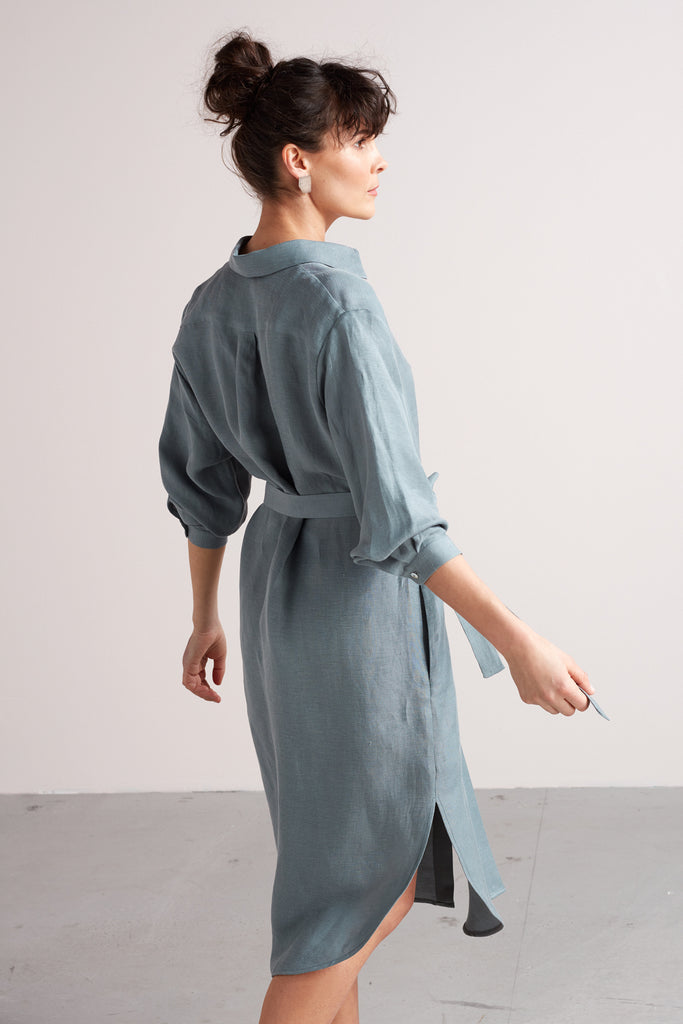 cupro shirt dress Khaki Cupro Shirt Dress Mirimalist