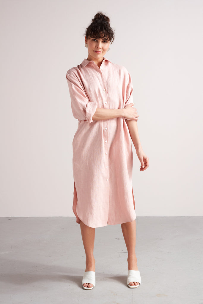 ANRI midi linen shirt dress in dusty pink