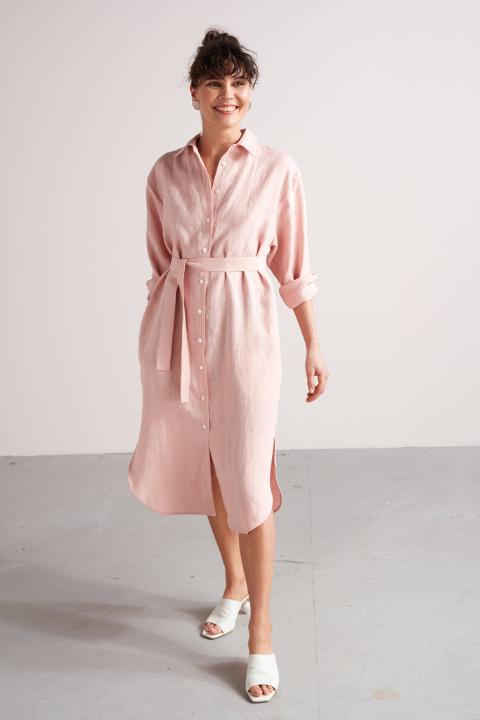 ANRI midi linen shirt dress in dusty pink
