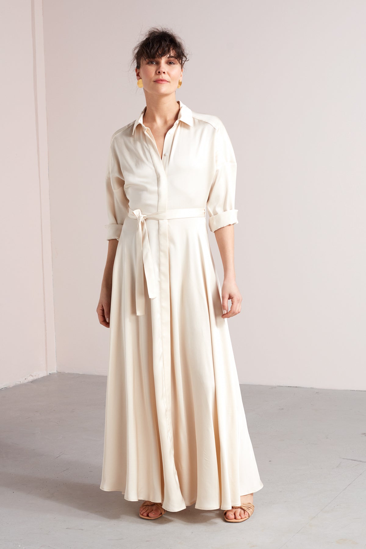blanca cotton maxi dress BLANCA maxi shirt dress in light cream
