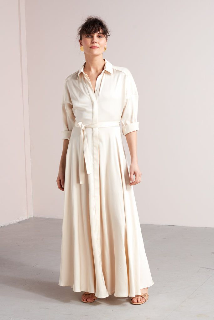 BLANCA maxi shirt dress in light cream unlined BLANCA maxi shirt dress in light cream unlined