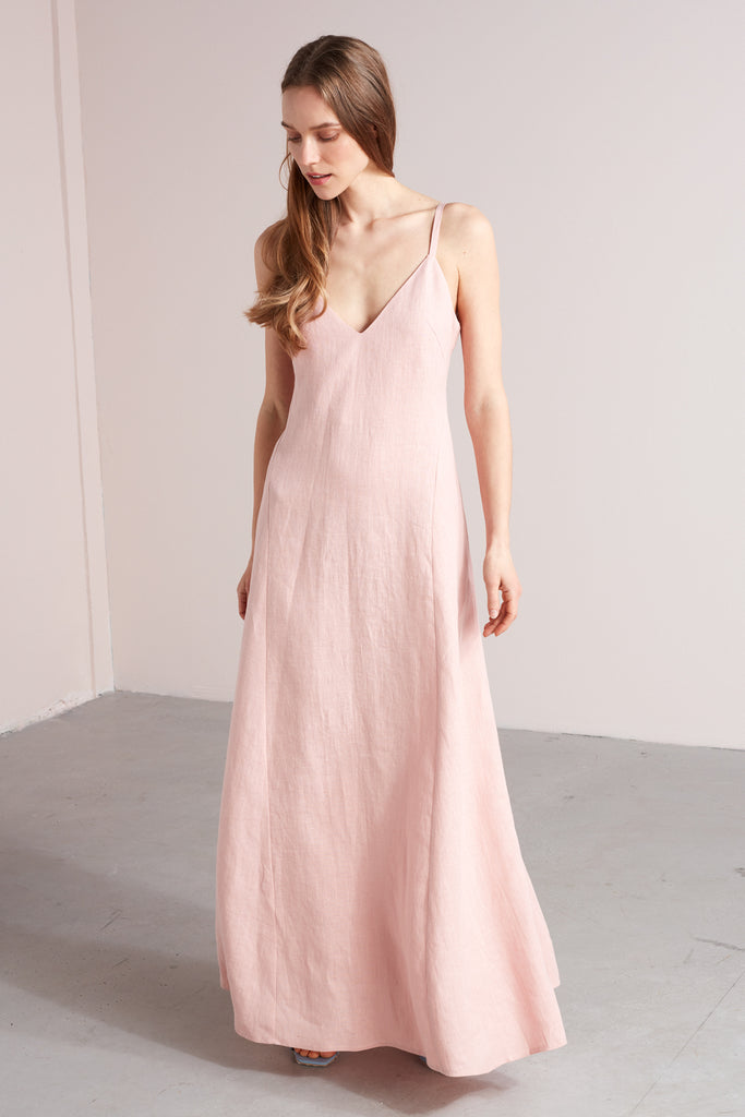 ELONA maxi linen summer dress in dusty pink