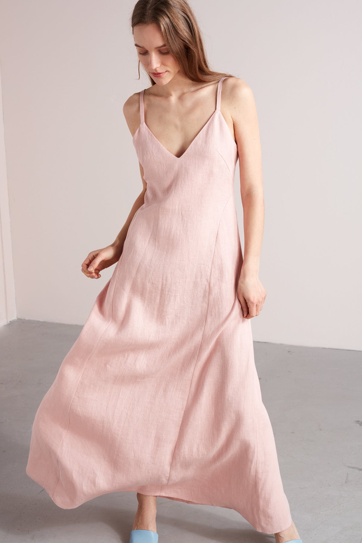 ELONA maxi linen summer dress in dusty pink unlined ELONA maxi linen summer dress in dusty pink unlined
