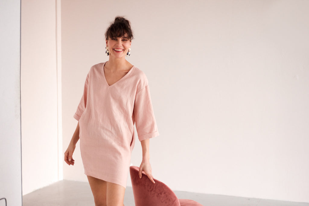 ELSA mini linen tunic dress in dusty pink