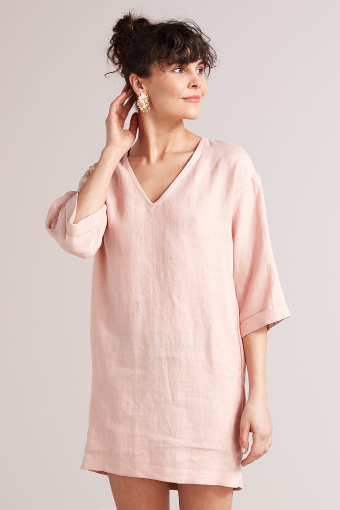 ELSA mini linen tunic dress in dusty pink
