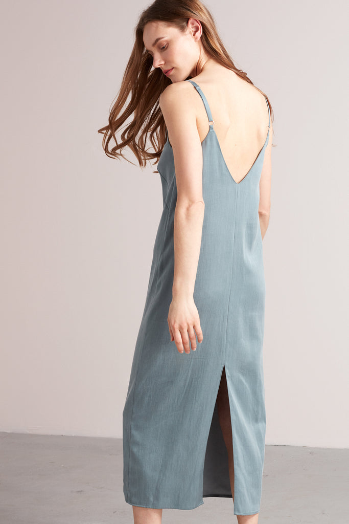 HANI cupro cotton midi slip dress in dusty blue