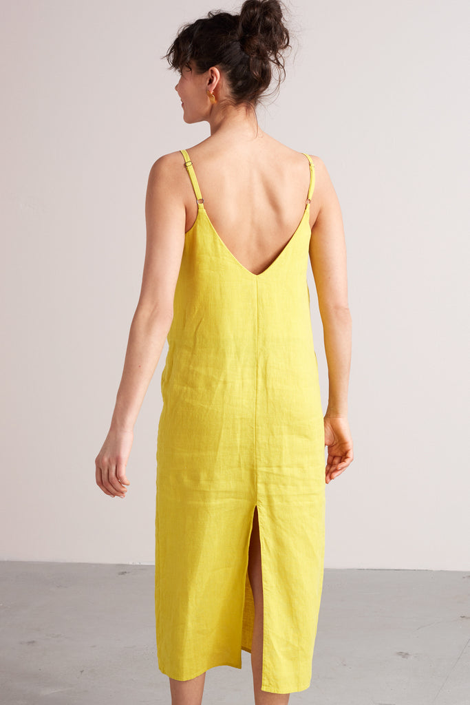 HANI midi linen slip dress in lemon yellow
