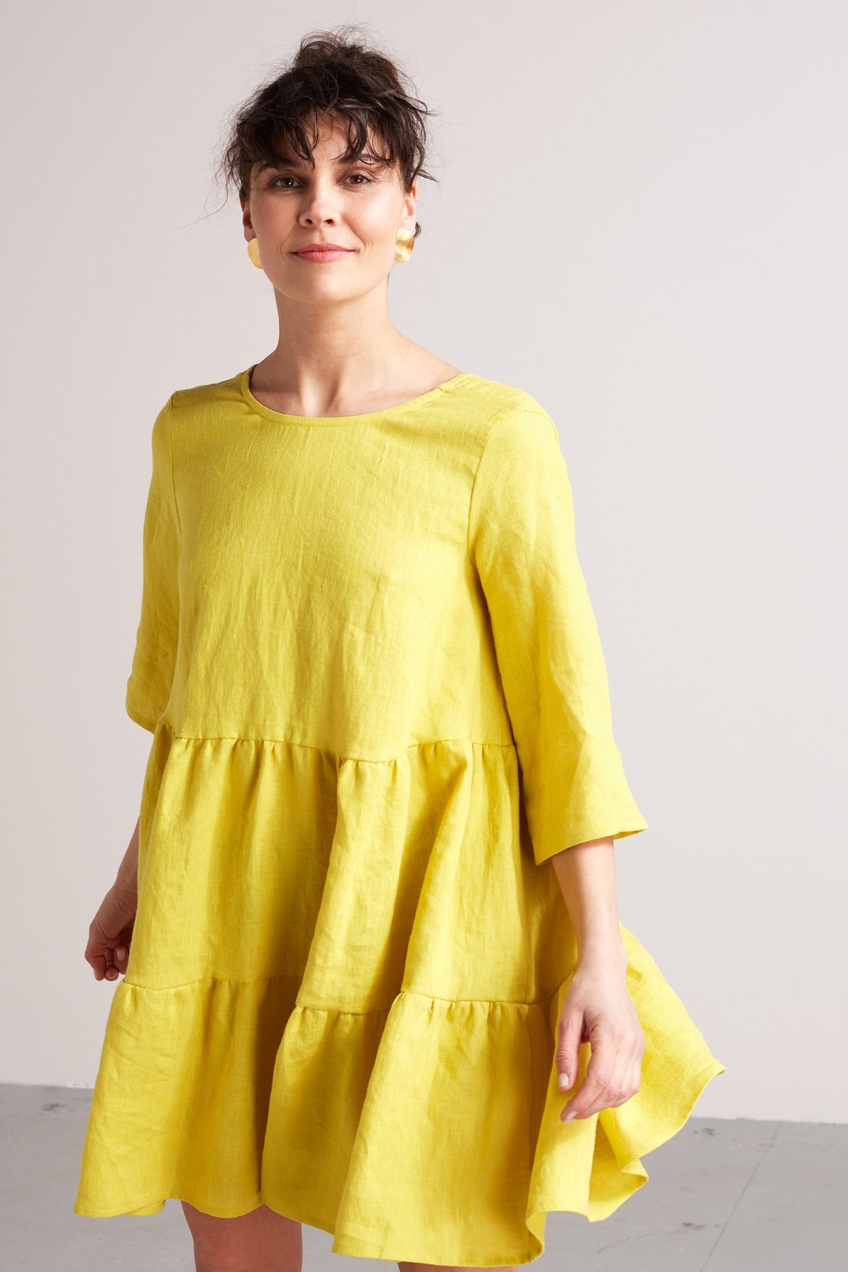 LOLITA linen baby doll mini dress in lemon yellow – • unlined