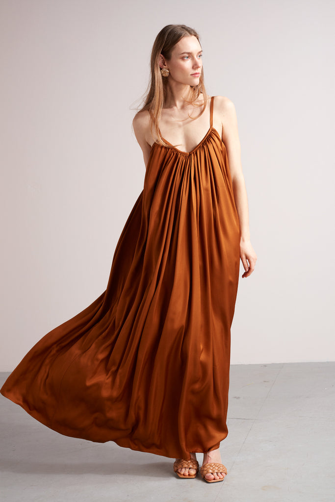LUCIA flowing maxi slip dress in bronze