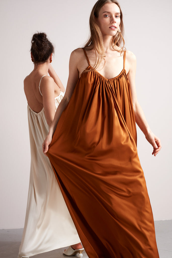 LUCIA flowing maxi slip dress in bronze