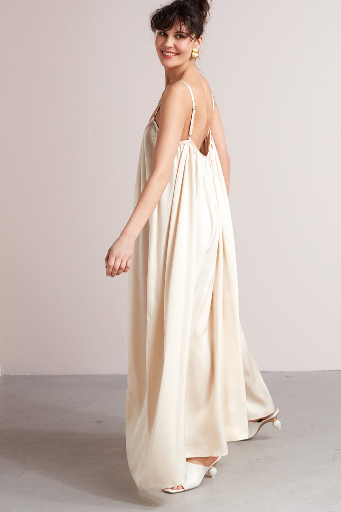 LUCIA flowing maxi slip dress in light cream