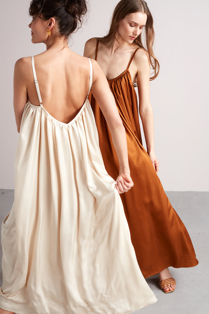 LUCIA flowing maxi slip dress in light cream LUCIA flowing maxi slip dress in light cream