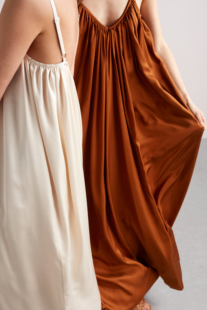 LUCIA flowing maxi slip dress in light cream