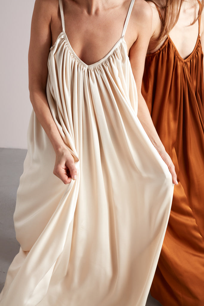LUCIA flowing maxi slip dress in light cream unlined LUCIA flowing maxi slip dress in light cream unlined