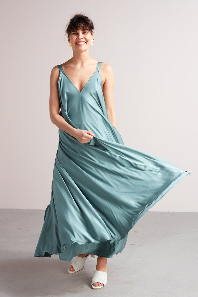 MALIA fluttering maxi dress dress in dusty blue