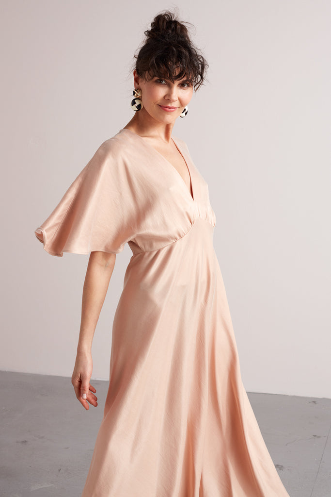 NORA midi butterfly sleeves dress in dusty coral
