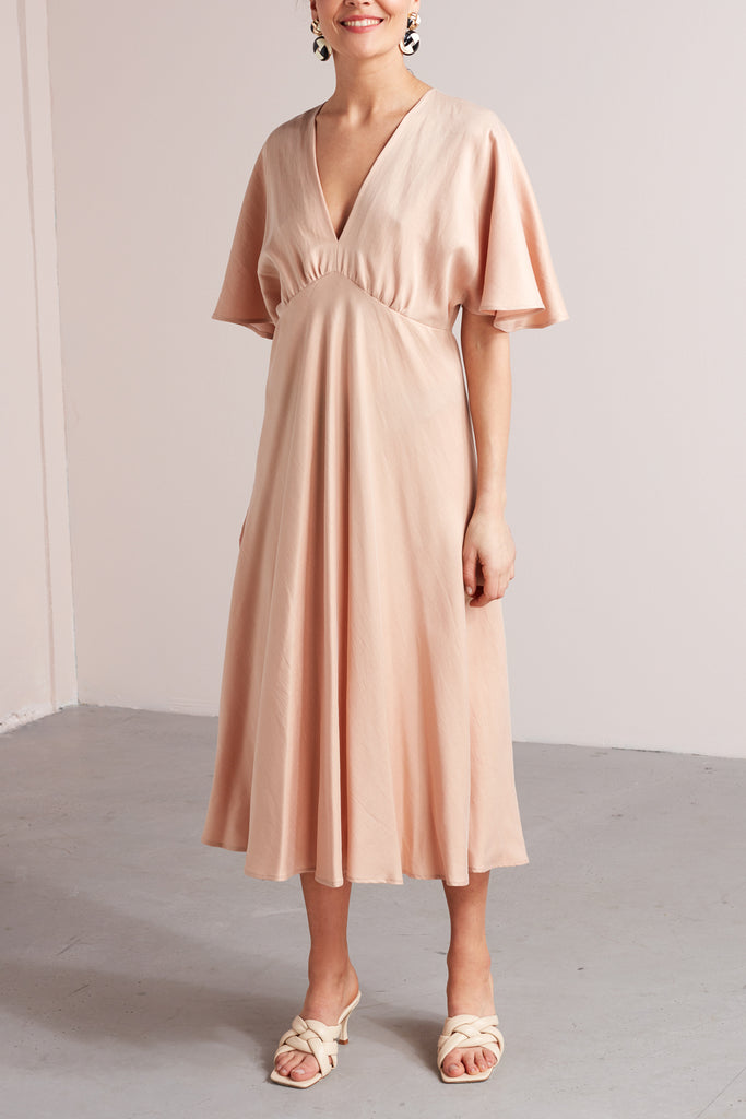 NORA midi butterfly sleeves dress in dusty coral