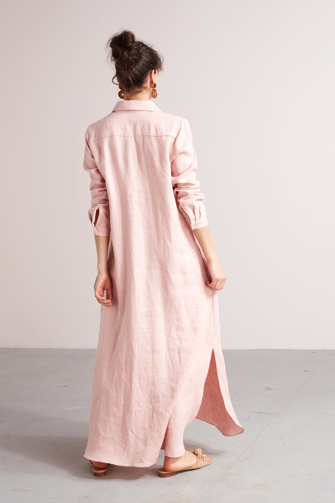 ZUMA A silhouette linen midi shirt dress in dusty pink