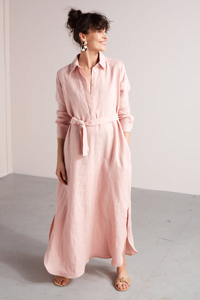 ZUMA A silhouette linen midi shirt dress in dusty pink